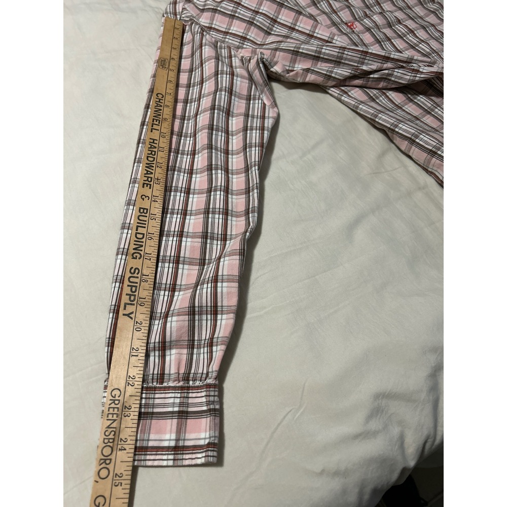 Red Camel Men's Long Sleeve Plaid Button Down‎ Shirt Size L Pink Brown White - Picture 7 of 8